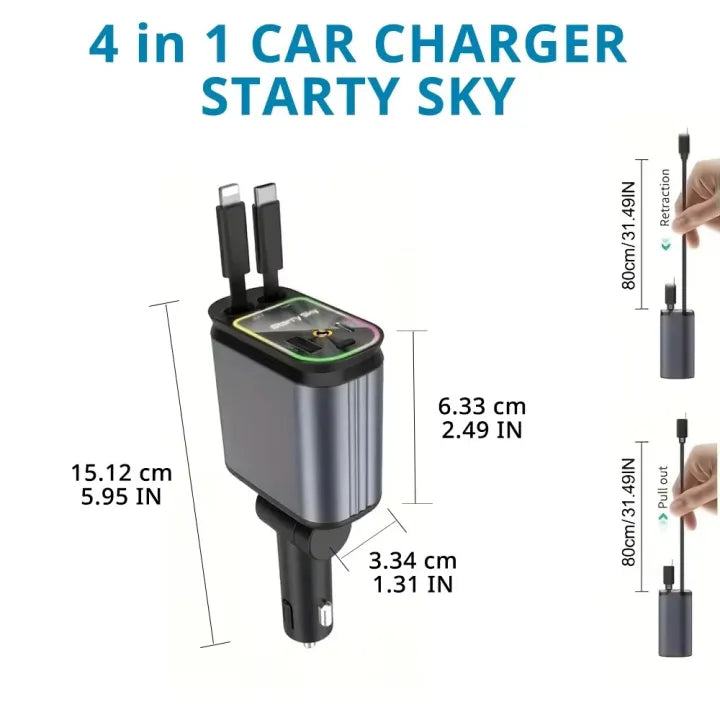 Car Charger 4-in-1 Retractable 69W Fast