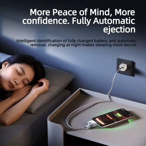 Portable USB-C Automatic Power-Off Charging Pops Up Device Physically Disconnects
